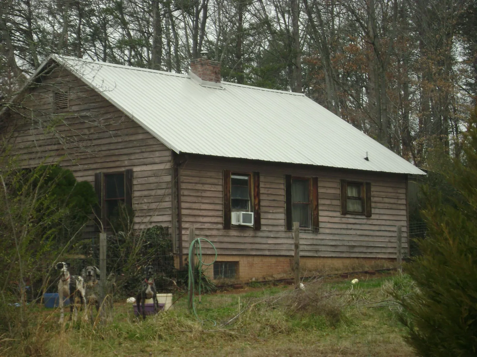 White metal roof on an old wood sided farmhouse, from a Metal Roof Installation job in Lansing